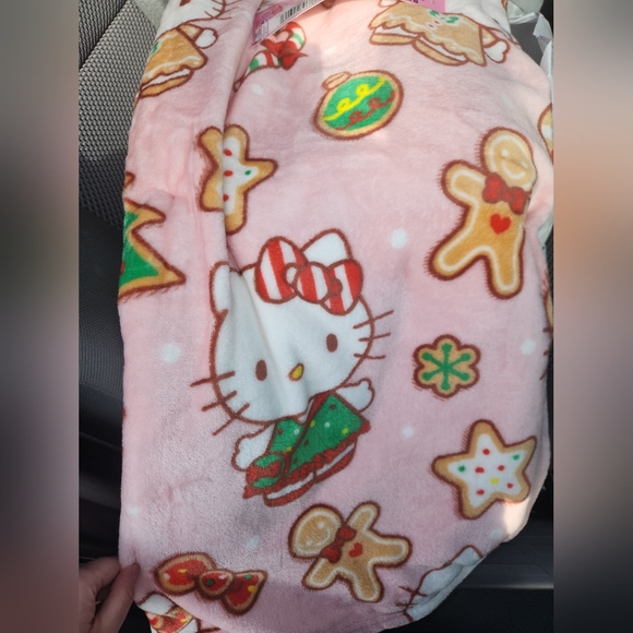 Pink Hello Kitty Christmas Gingerbread Cookie Blanket - Picture 2 of 6